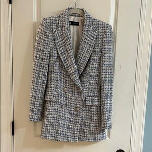 Zara women’s Blue, Taupe/Gray & White Tweed Blazer